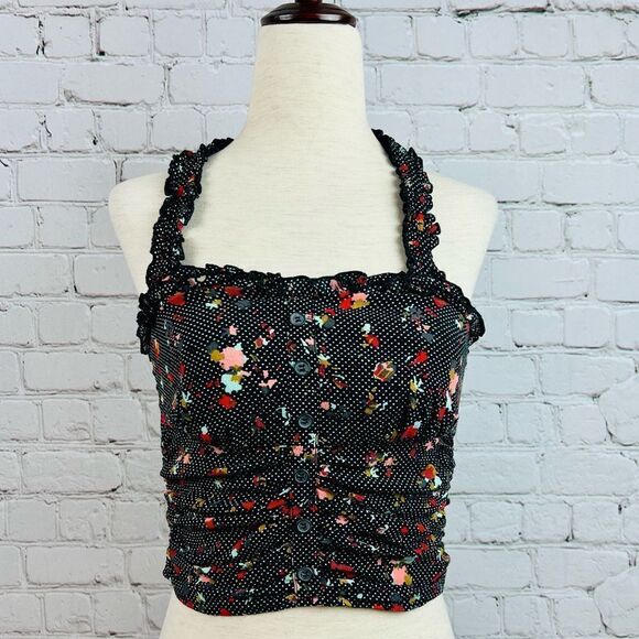 Free People Suns Out Floral Smocked Cropped Halter Top - Picture 1 of 14